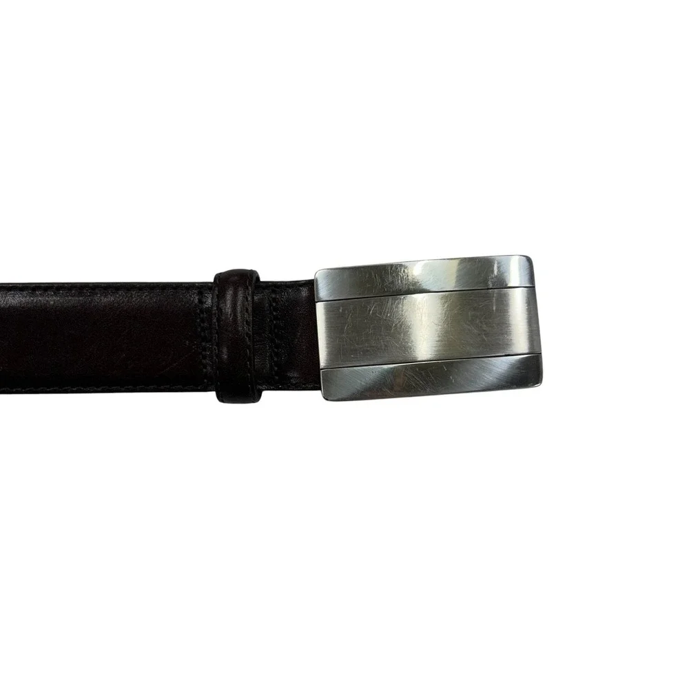 Brighton Black Leather Belt 34 Silver Buckle Quiet Luxury Minimal Classic Formal